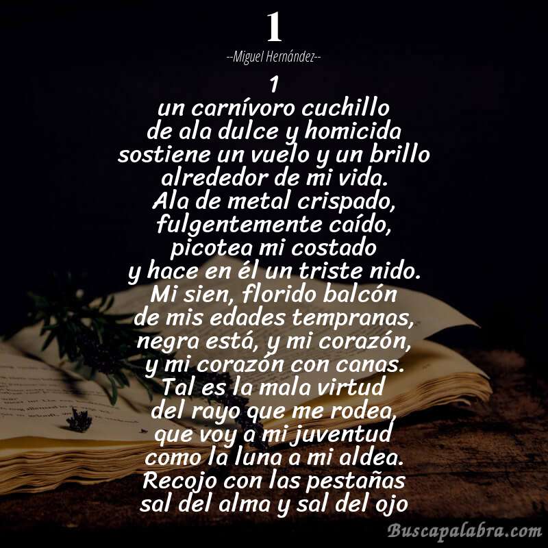 Poema 1 de Miguel Hernández con fondo de libro