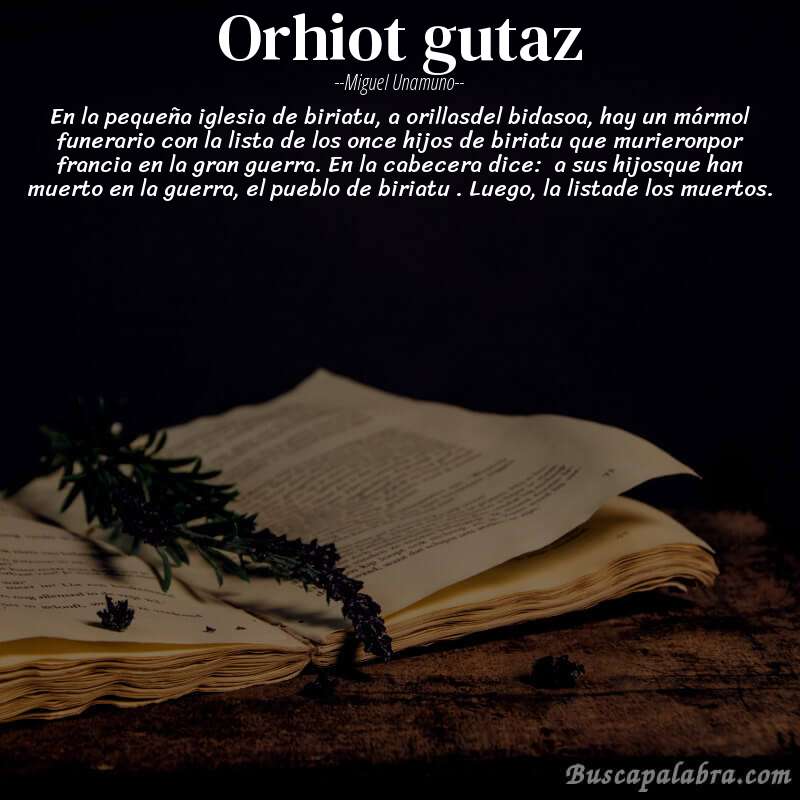 Poema orhiot gutaz de Miguel Unamuno con fondo de libro