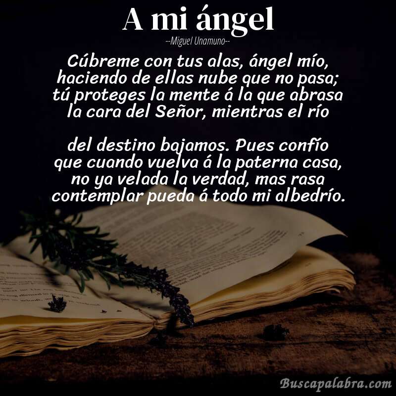 Poema A mi ángel de Miguel Unamuno con fondo de libro