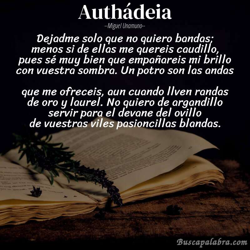Poema Authádeia de Miguel Unamuno con fondo de libro