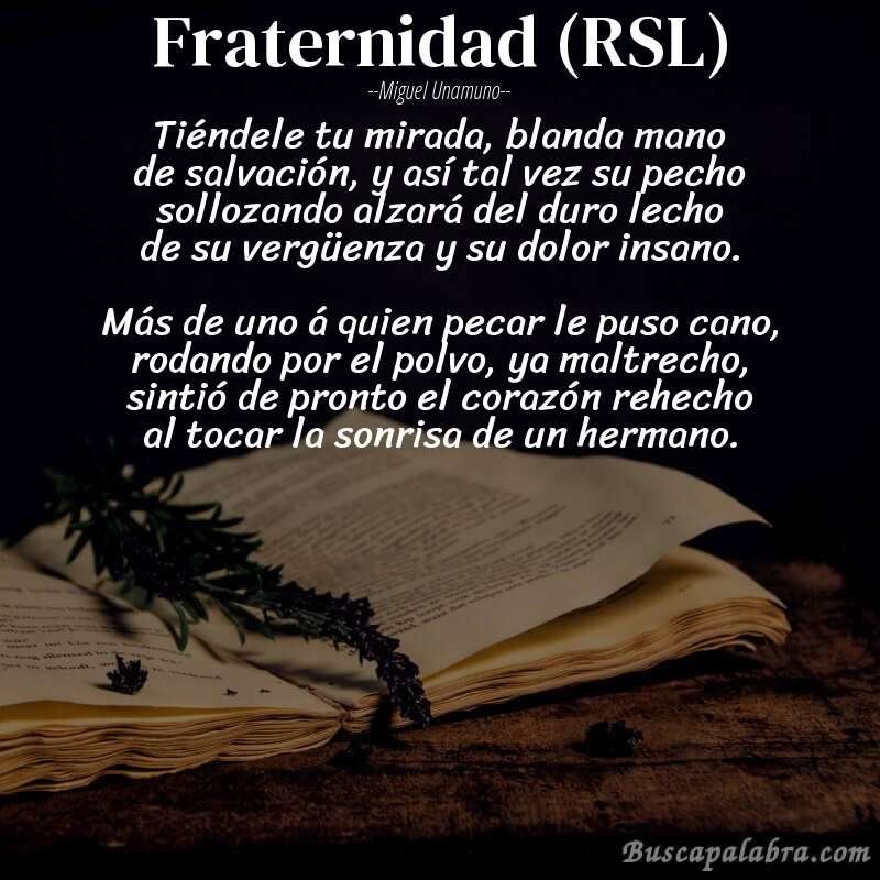 Poema Fraternidad (RSL) de Miguel Unamuno con fondo de libro