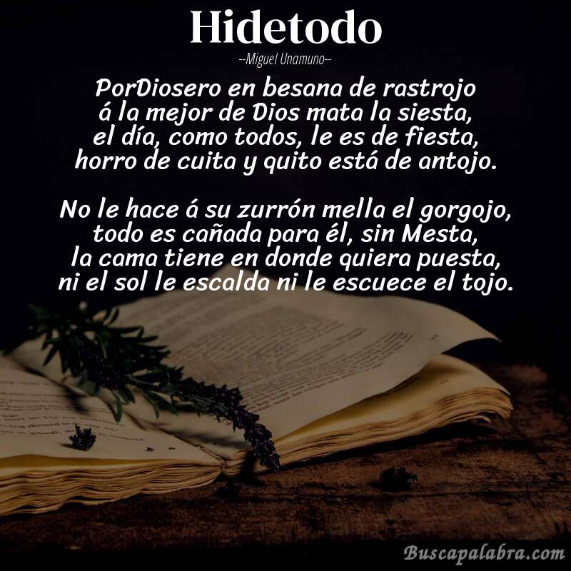 Poema Hidetodo de Miguel Unamuno con fondo de libro