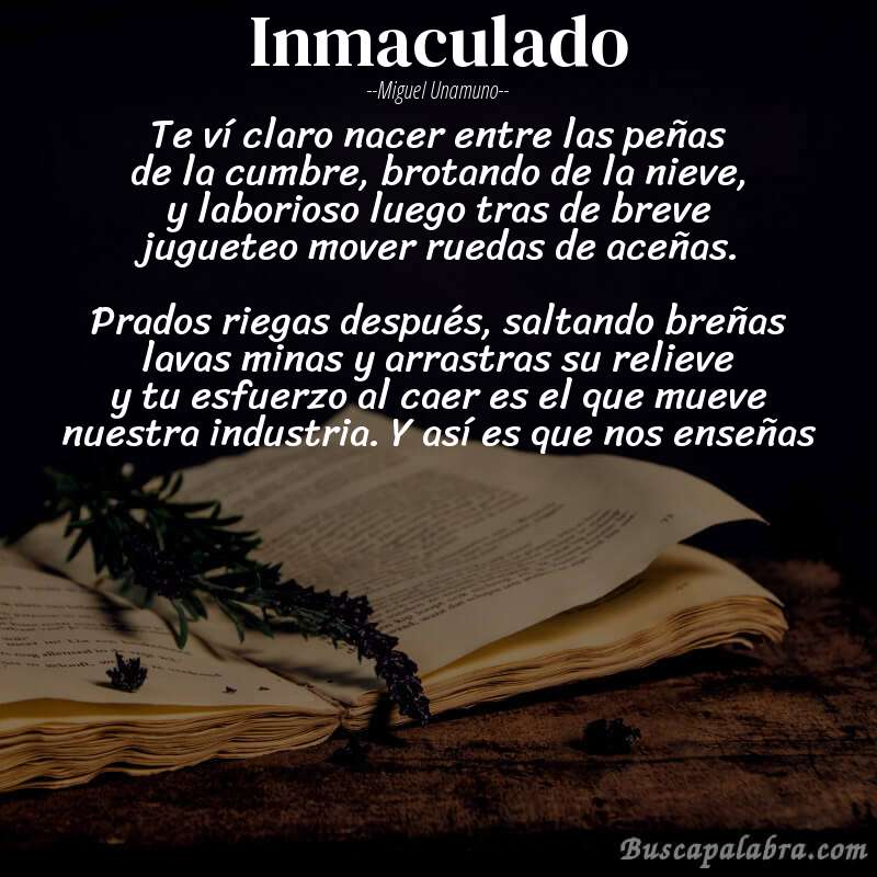 Poema Inmaculado de Miguel Unamuno con fondo de libro