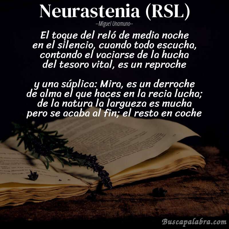Poema Neurastenia (RSL) de Miguel Unamuno con fondo de libro