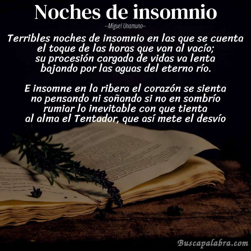 Poema Noches de insomnio de Miguel Unamuno con fondo de libro