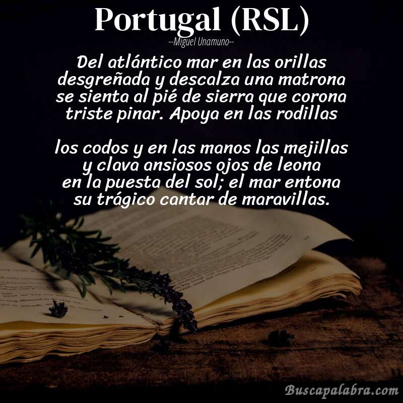 Poema Portugal (RSL) de Miguel Unamuno con fondo de libro