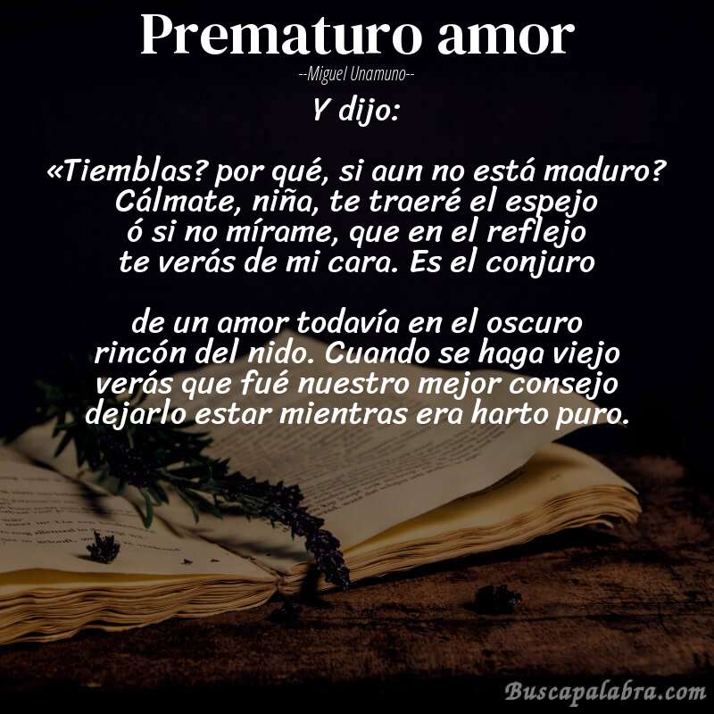 Poema Prematuro amor de Miguel Unamuno con fondo de libro