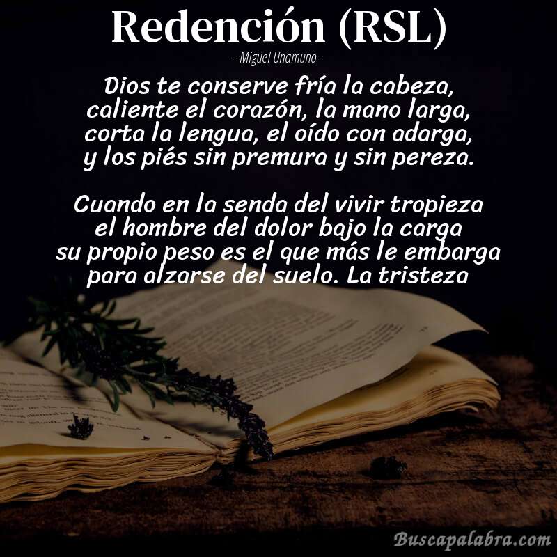 Poema Redención (RSL) de Miguel Unamuno con fondo de libro