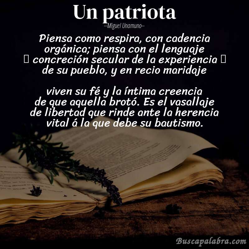 Poema Un patriota de Miguel Unamuno con fondo de libro