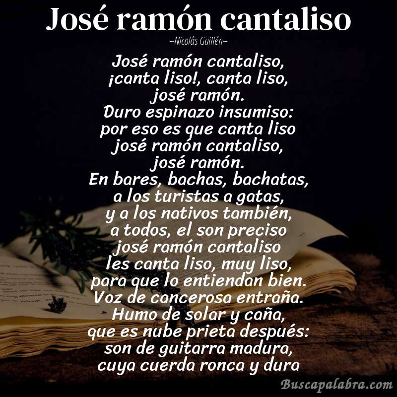 Poema josé ramón cantaliso de Nicolás Guillén con fondo de libro