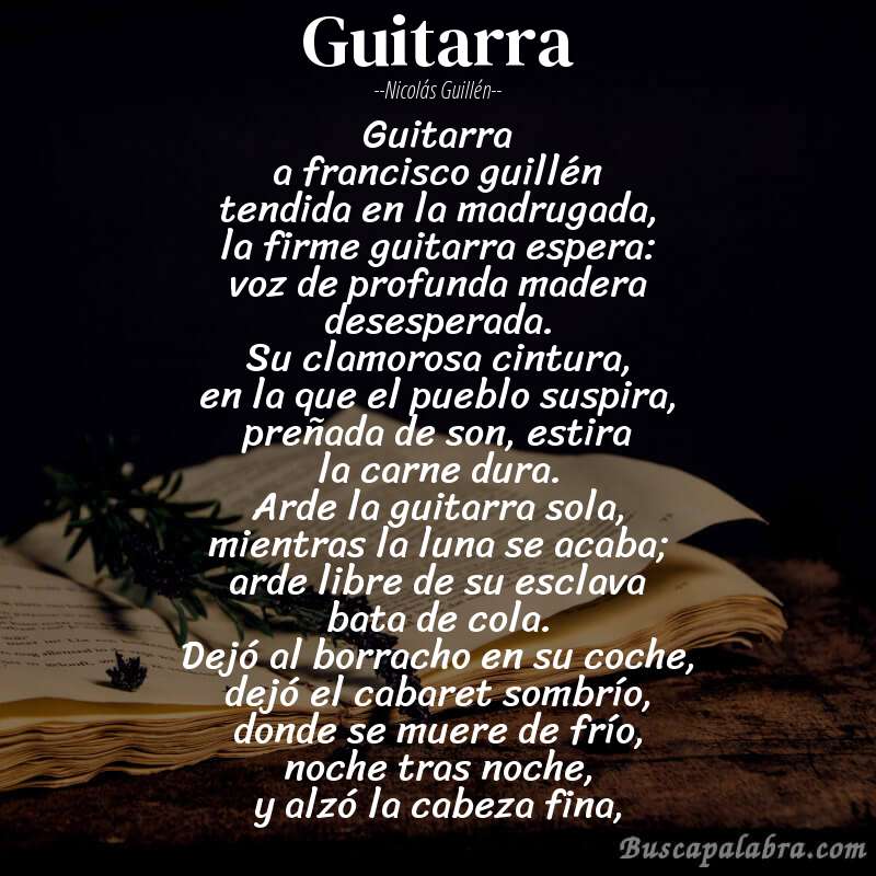 Poema guitarra de Nicolás Guillén con fondo de libro