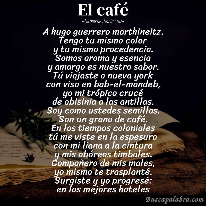 Poema el café de Nicomedes Santa Cruz con fondo de libro