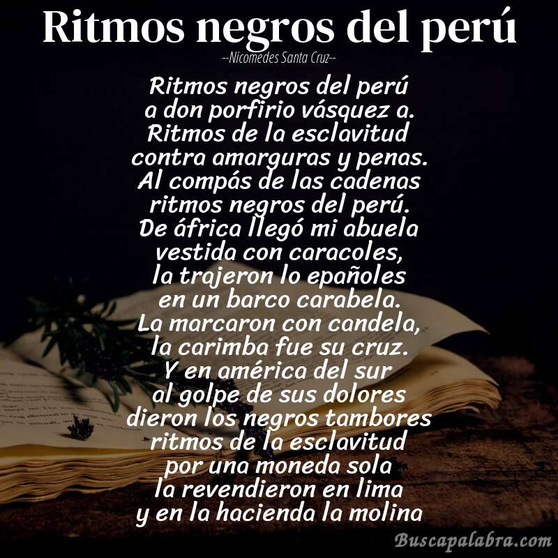 Poema ritmos negros del perú de Nicomedes Santa Cruz con fondo de libro