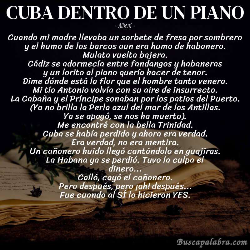 Poema CUBA DENTRO DE UN PIANO de Alberti con fondo de libro