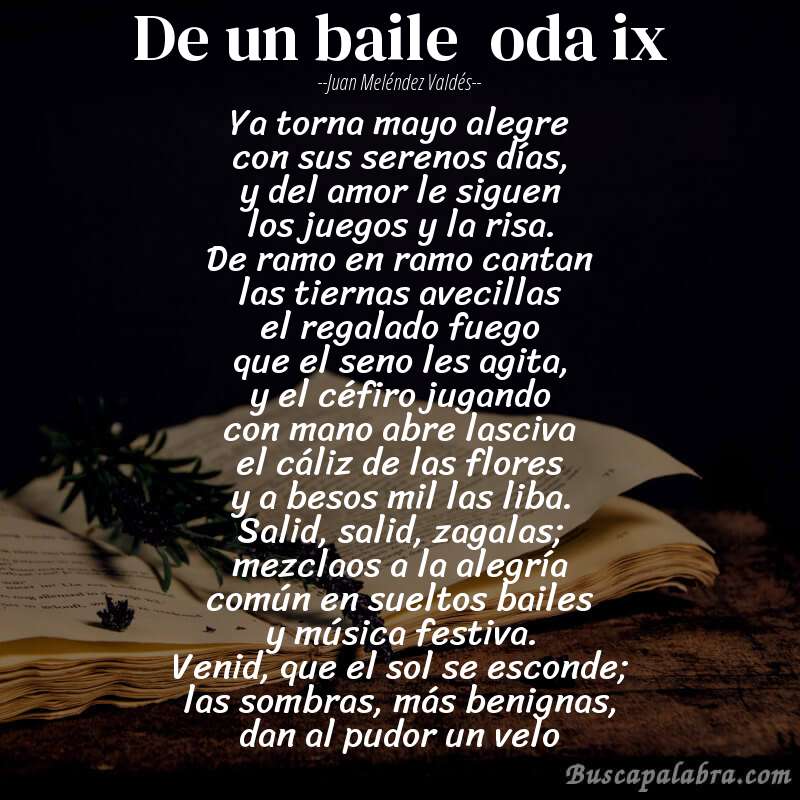 Poema de un baile  oda ix de Juan Meléndez Valdés con fondo de libro
