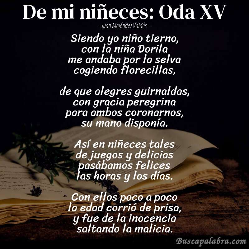 Poema De mi niñeces: Oda XV de Juan Meléndez Valdés con fondo de libro