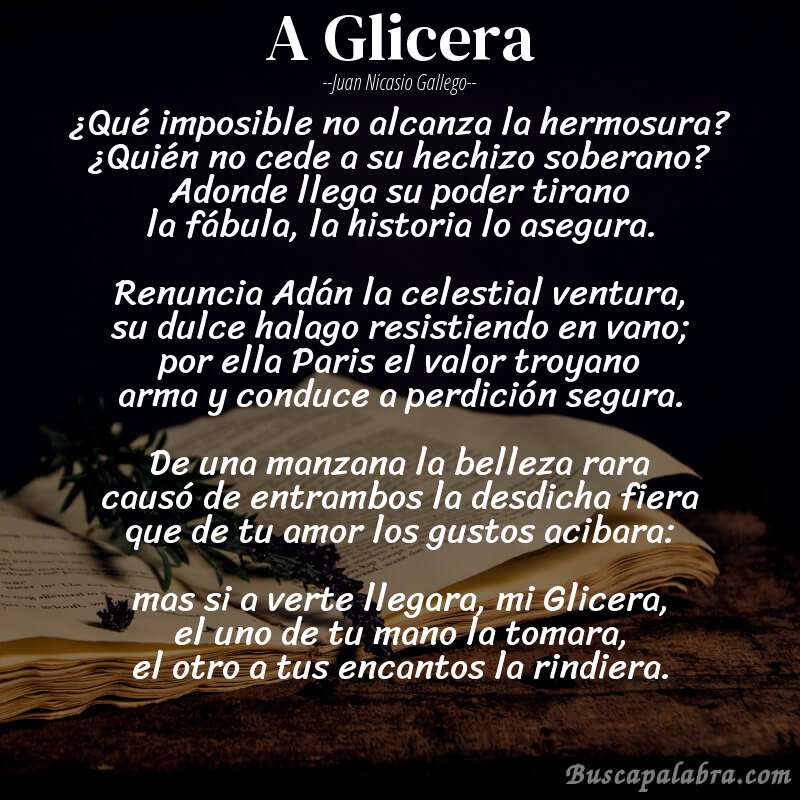 Poema A Glicera de Juan Nicasio Gallego con fondo de libro