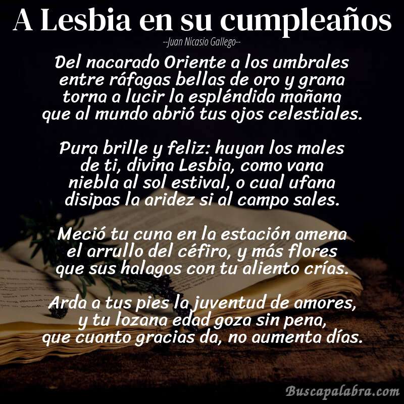 Poema A Lesbia en su cumpleaños de Juan Nicasio Gallego con fondo de libro