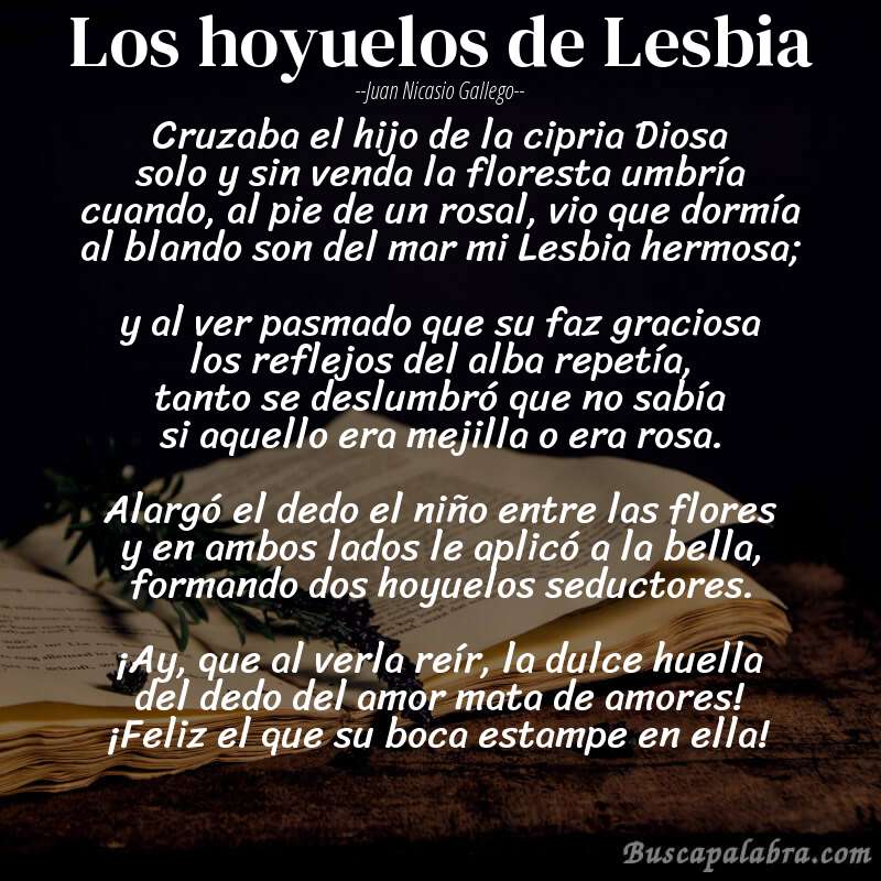 Poema Los hoyuelos de Lesbia de Juan Nicasio Gallego con fondo de libro