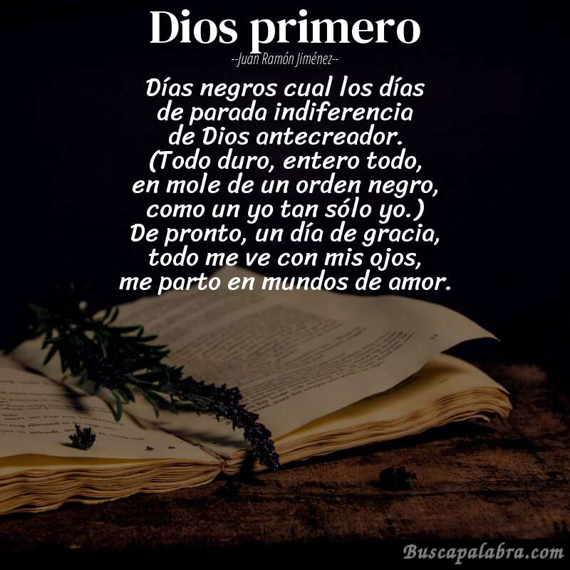 Poema dios primero de Juan Ramón Jiménez con fondo de libro