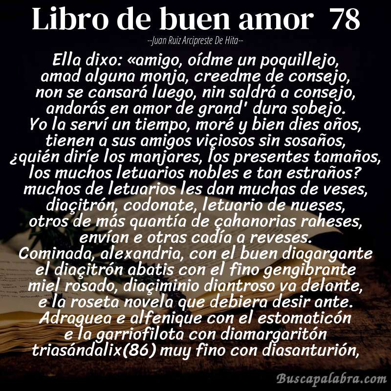 Poema libro de buen amor  78 de Juan Ruiz Arcipreste de Hita con fondo de libro