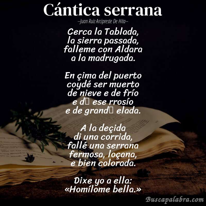 Poema Cántica serrana de Juan Ruiz Arcipreste de Hita con fondo de libro
