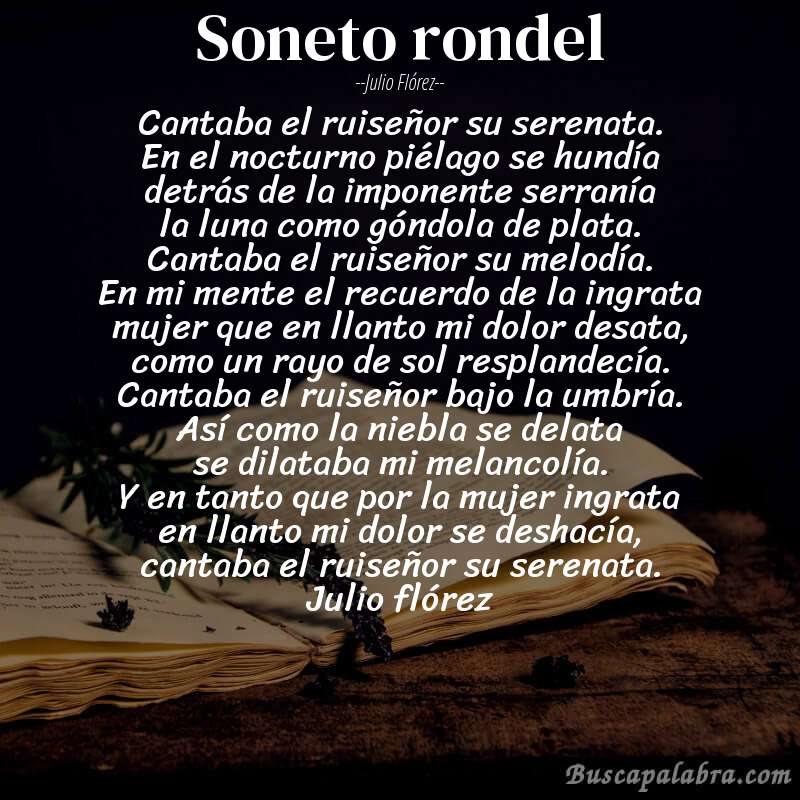 Poema soneto rondel de Julio Flórez con fondo de libro