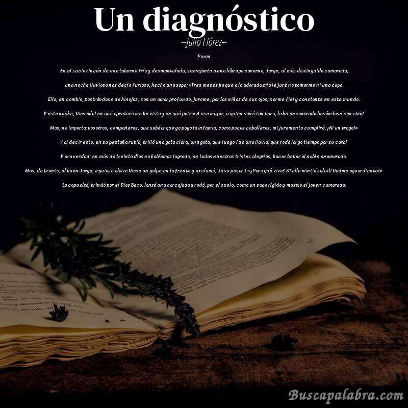 Poema Un diagnóstico de Julio Flórez con fondo de libro