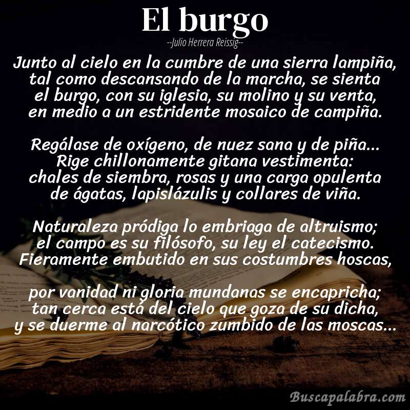 Poema El burgo de Julio Herrera Reissig con fondo de libro
