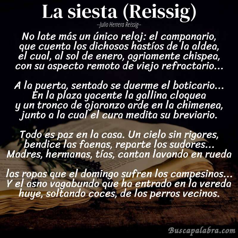 Poema La siesta (Reissig) de Julio Herrera Reissig con fondo de libro