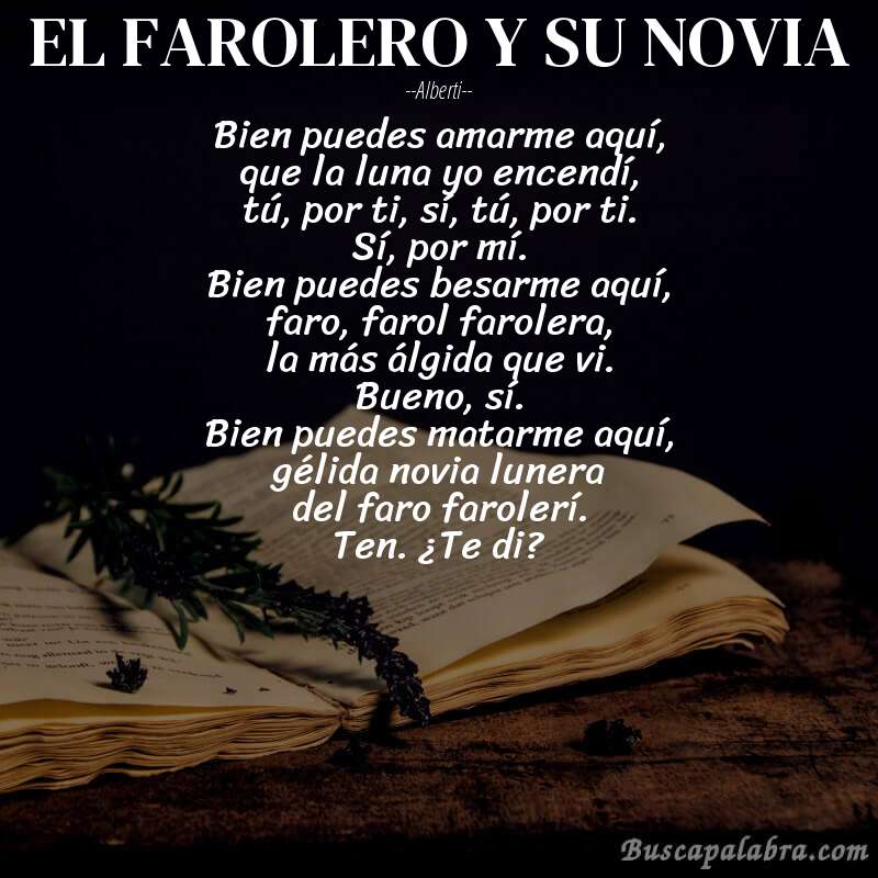 Poema EL FAROLERO Y SU NOVIA de Alberti con fondo de libro