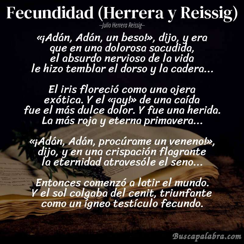 Poema Fecundidad (Herrera y Reissig) de Julio Herrera Reissig con fondo de libro