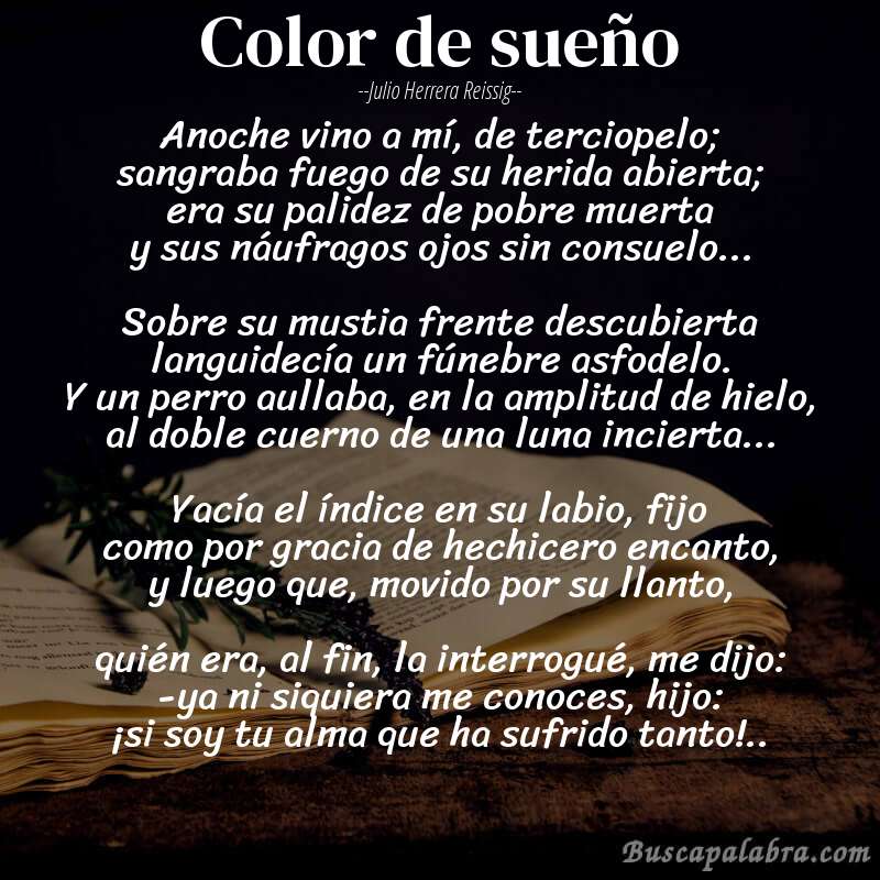 Poema color de sueño de Julio Herrera Reissig con fondo de libro