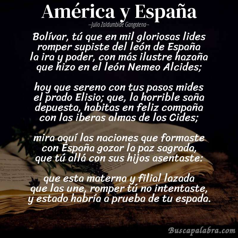 Poema América y España de Julio Zaldumbide Gangotena con fondo de libro