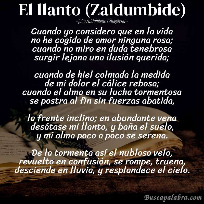 Poema El llanto (Zaldumbide) de Julio Zaldumbide Gangotena con fondo de libro
