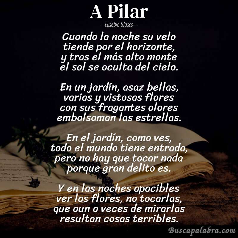 Poema A Pilar de Eusebio Blasco con fondo de libro