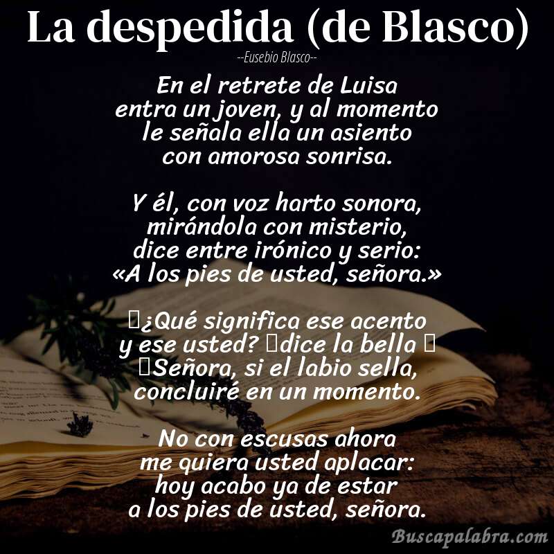 Poema La despedida (de Blasco) de Eusebio Blasco con fondo de libro