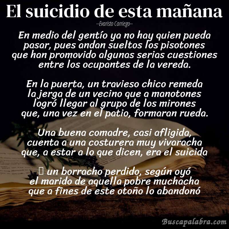 Poema El suicidio de esta mañana de Evaristo Carriego con fondo de libro