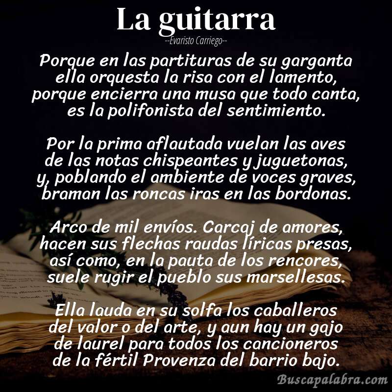 Poema La guitarra de Evaristo Carriego con fondo de libro