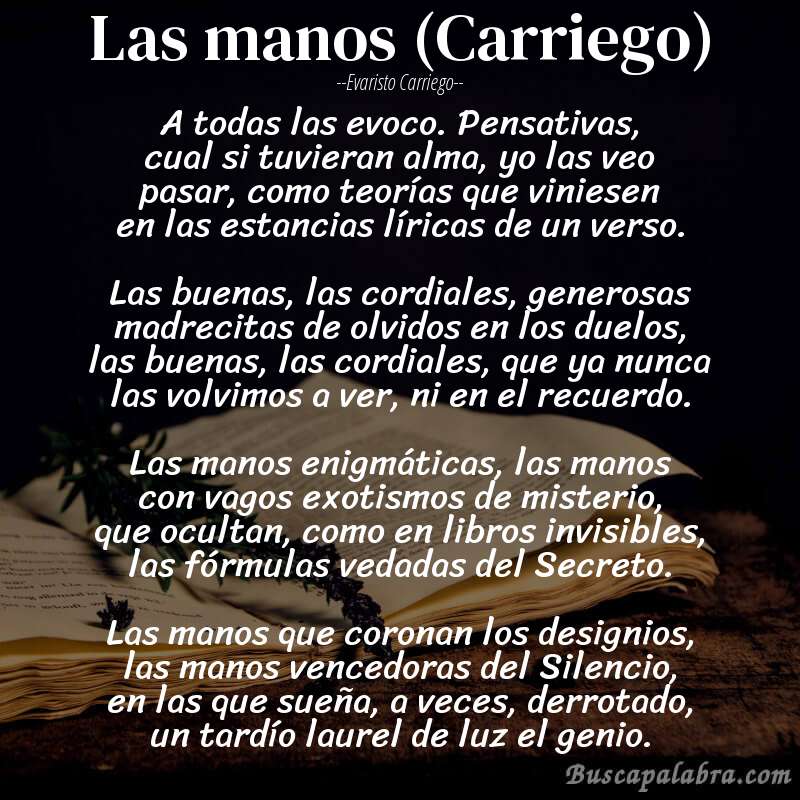 Poema Las manos (Carriego) de Evaristo Carriego con fondo de libro