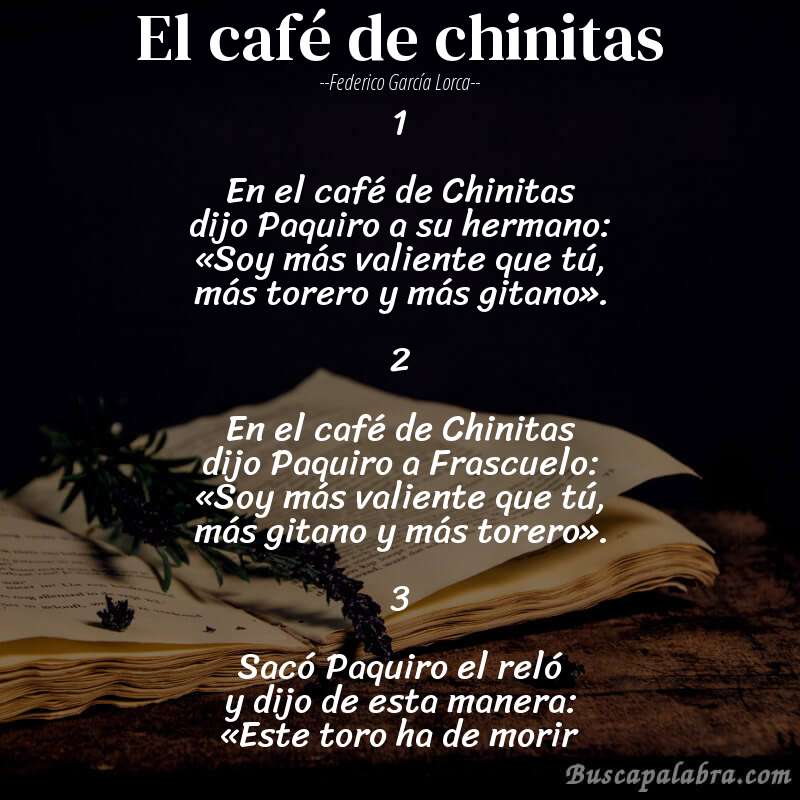 Poema El café de chinitas de Federico García Lorca con fondo de libro