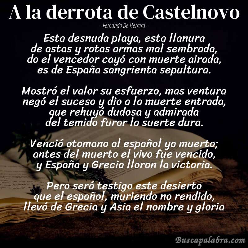 Poema A la derrota de Castelnovo de Fernando de Herrera con fondo de libro