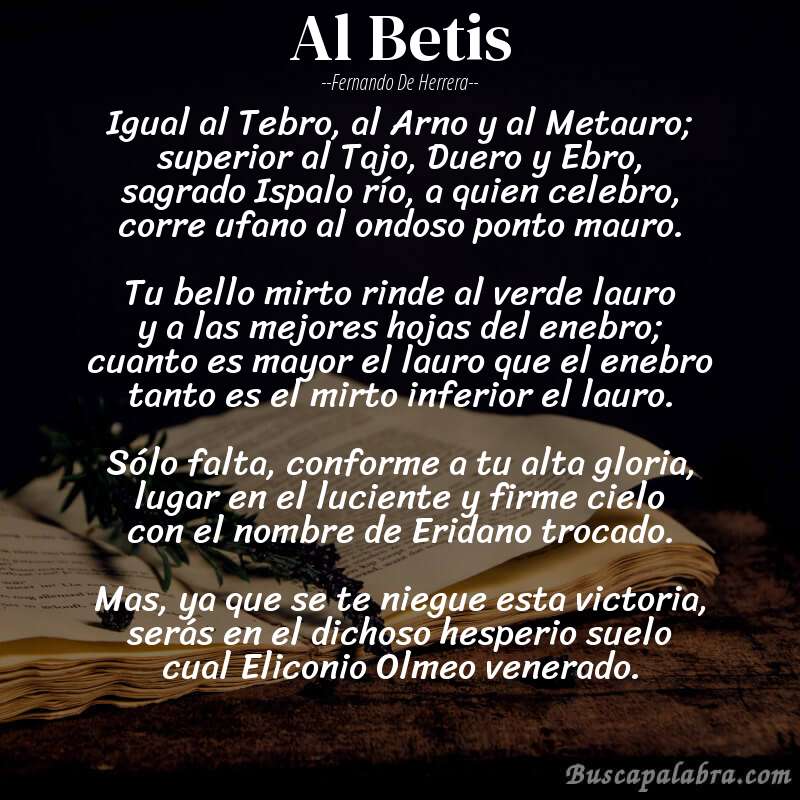 Poema Al Betis de Fernando de Herrera con fondo de libro