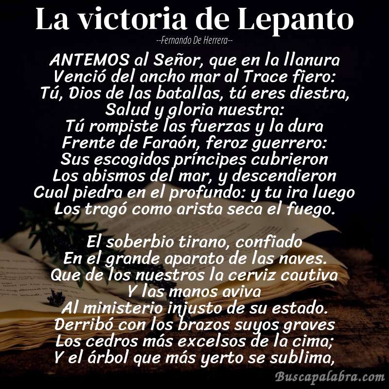 Poema La victoria de Lepanto de Fernando de Herrera con fondo de libro