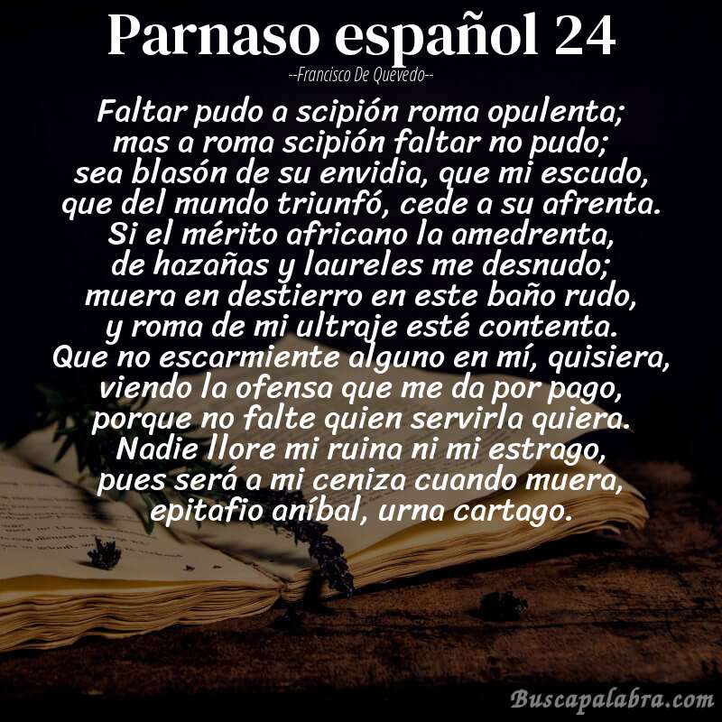Poema parnaso español 24 de Francisco de Quevedo con fondo de libro
