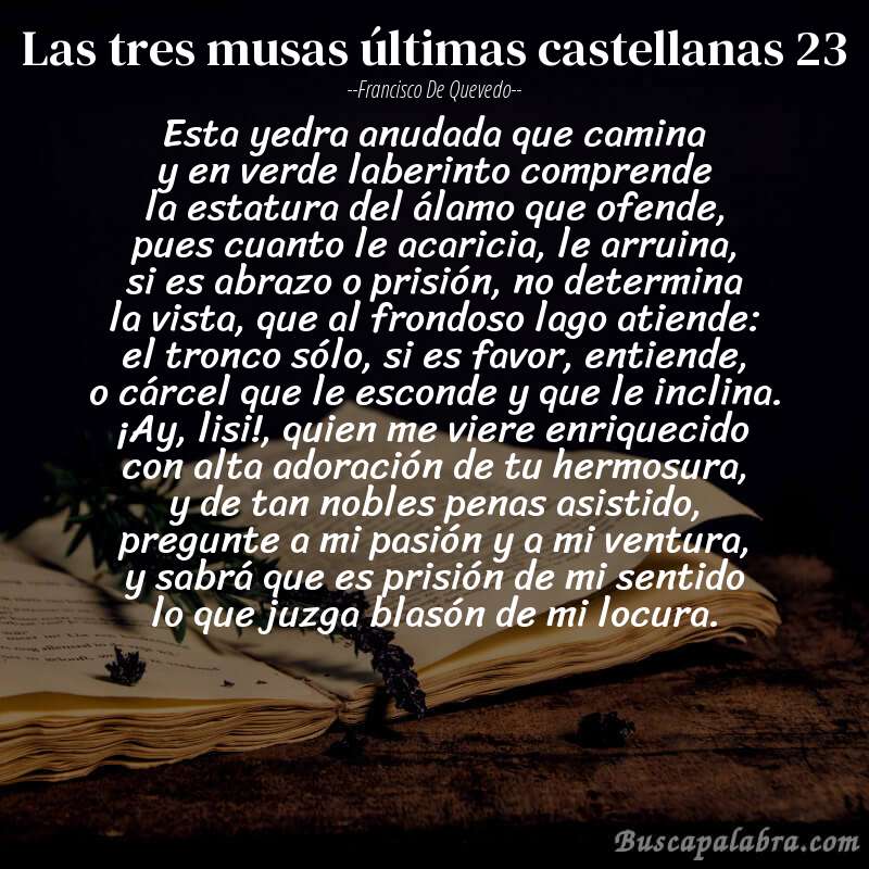 Poema las tres musas últimas castellanas 23 de Francisco de Quevedo con fondo de libro
