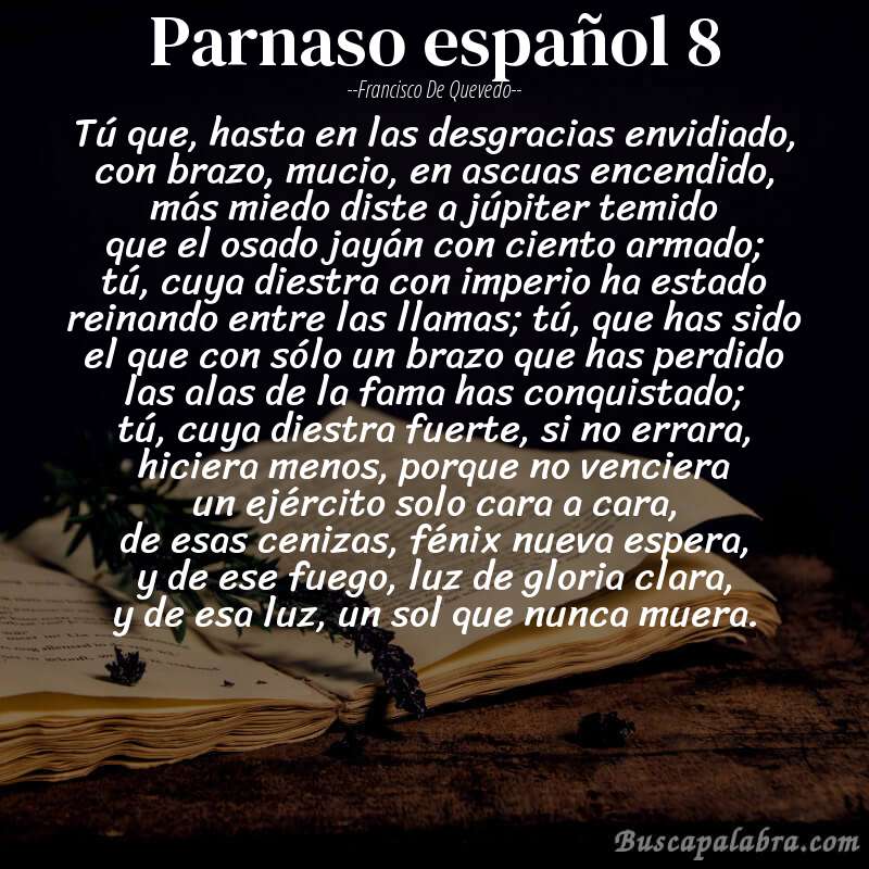 Poema parnaso español 8 de Francisco de Quevedo con fondo de libro