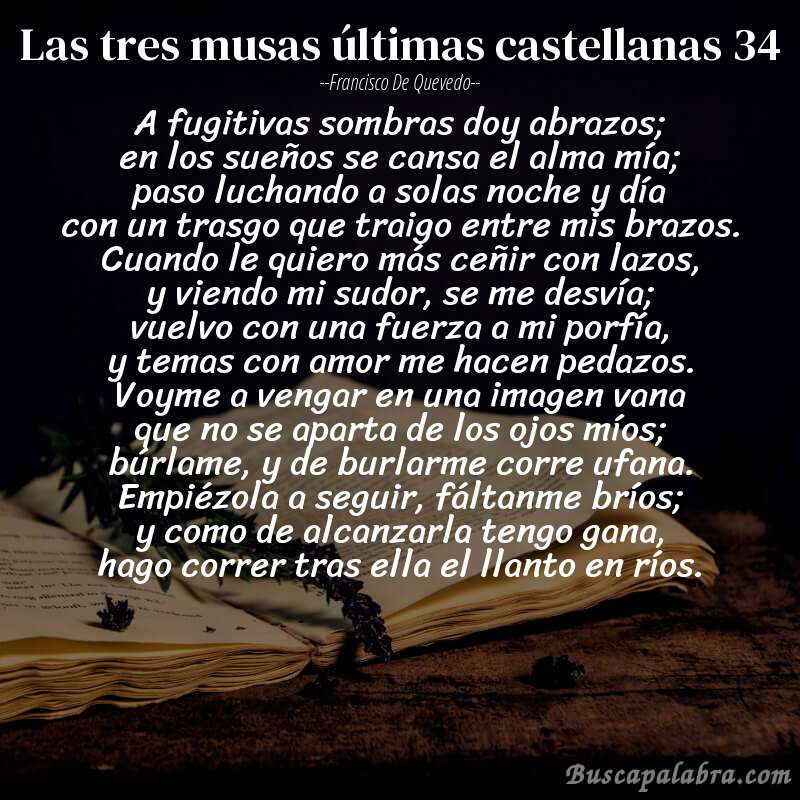 Poema las tres musas últimas castellanas 34 de Francisco de Quevedo con fondo de libro