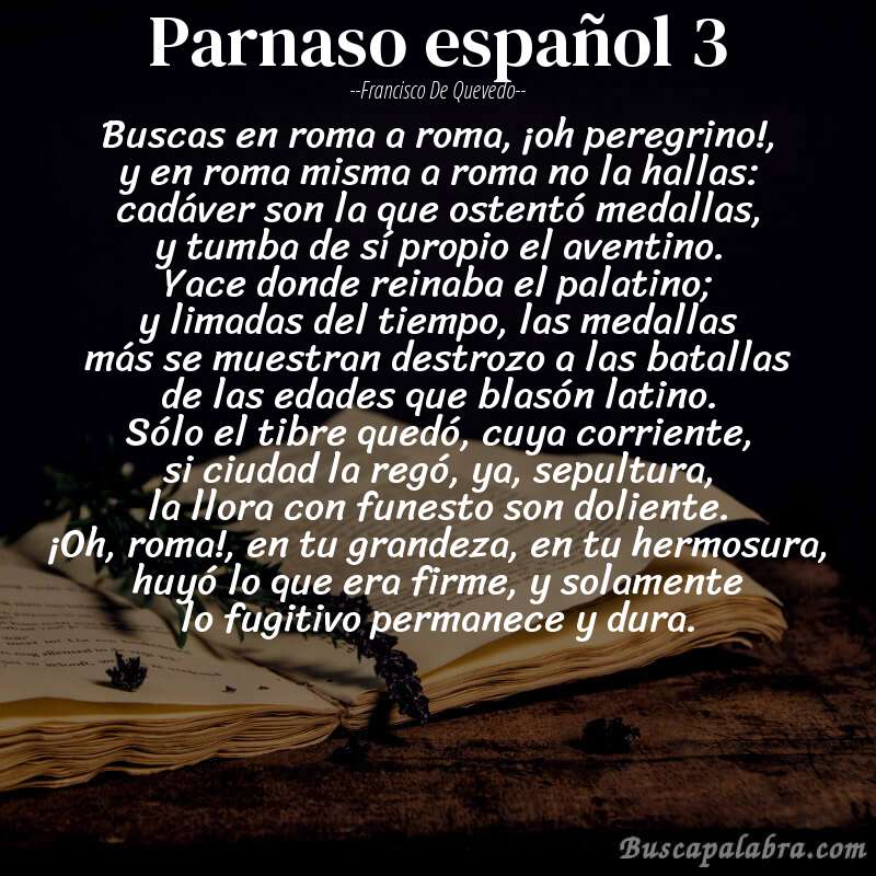 Poema parnaso español 3 de Francisco de Quevedo con fondo de libro