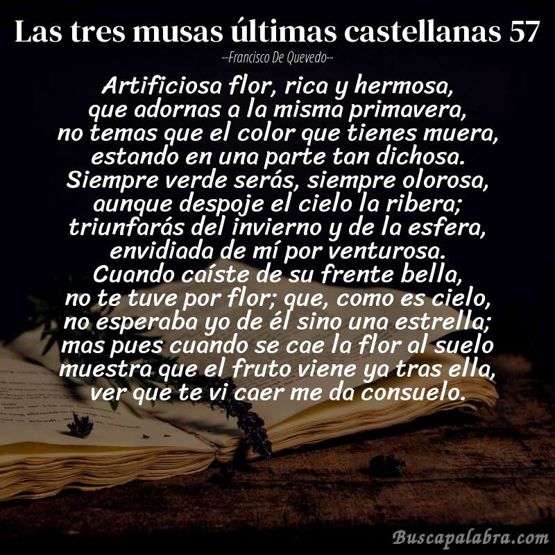 Poema las tres musas últimas castellanas 57 de Francisco de Quevedo con fondo de libro